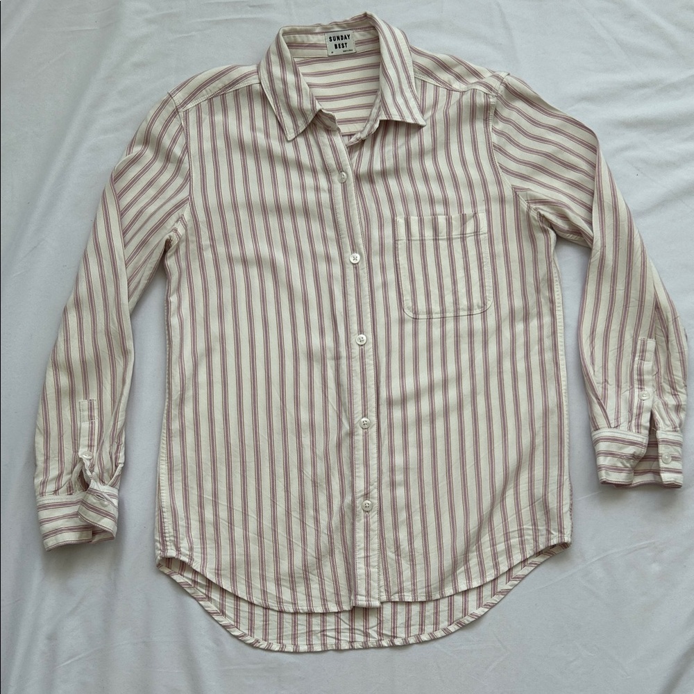Sunday Best by Aritzia // Button-Down Shirt in Cream and Pink Stripes